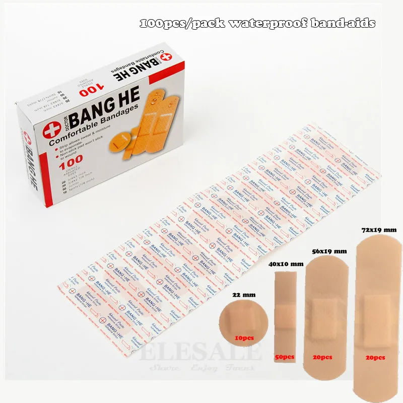 100Pcs Waterproof Band-Aids – Multi-Size Anti-Bacterial First Aid Bandages for Home & Travel